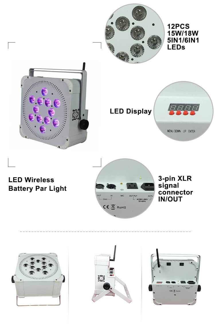Long Battery Life 12pcs LED Wireless Flat Par Light HS-P1218WLB - Led stage light - 10