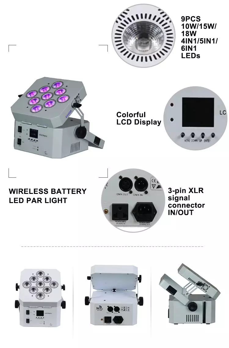 Wireless DMX Rechargeable Battery Powered Par Light HS-P0918WLB - Led stage light - 5