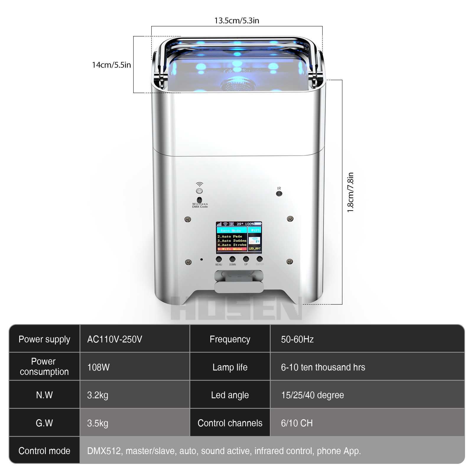 6pcs*18W Battery Wireless 6in1 high power  silvery cabinet LED Par light up light HS-P618WLBS - Led stage light - 1