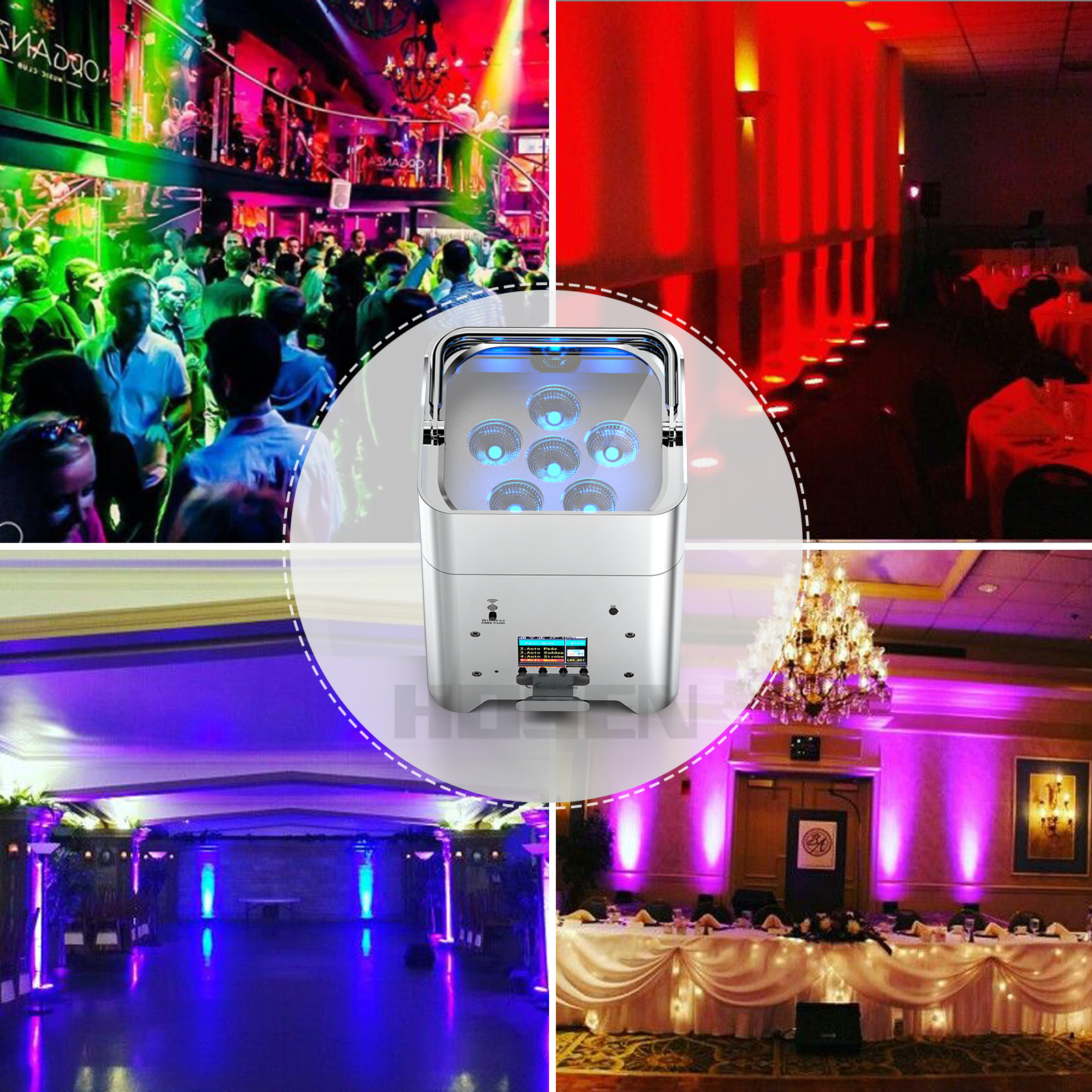 6pcs*18W Battery Wireless 6in1 high power  silvery cabinet LED Par light up light HS-P618WLBS - Led stage light - 6