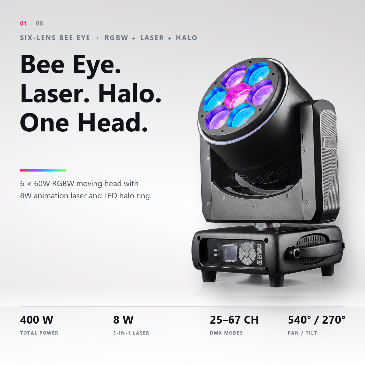 6x60W bee eye moving head with laser and LED halo