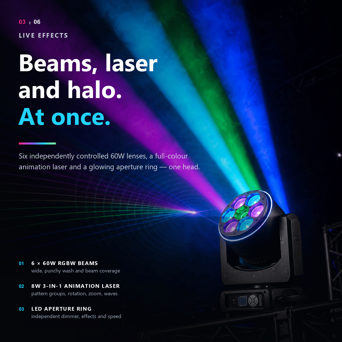 Laser and bee eye effects on stage
