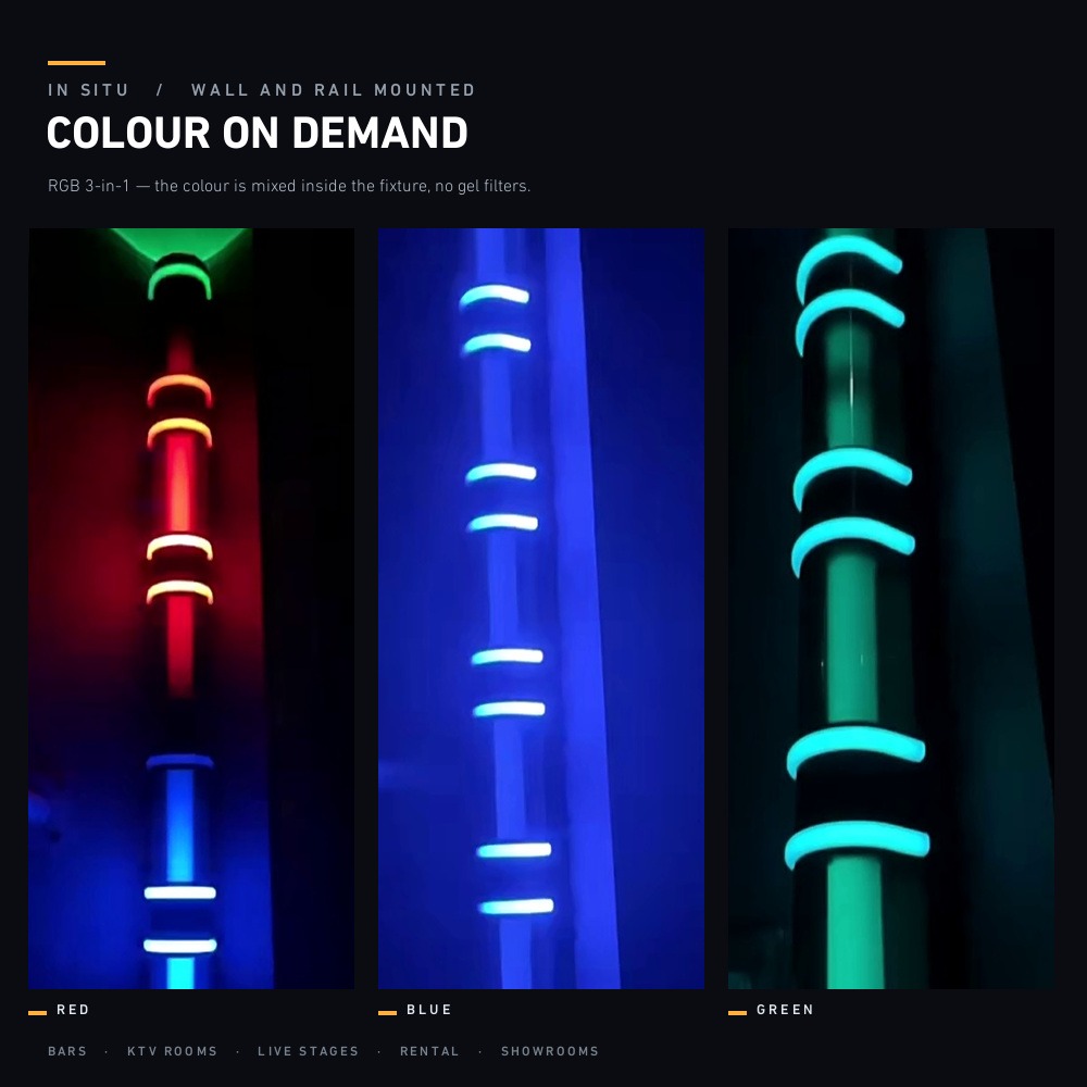 RGB colour on demand wall and rail mounted