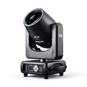 200W LED Beam Moving Head Light with Aperture Ring and LED Strip 8 Colors 14 Gobos Prism Frost HS-BM200
